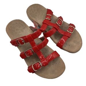 Vionic Cherry Red Patent Misa Adjustable Hook & Loop Slide Comfort Sandals 7